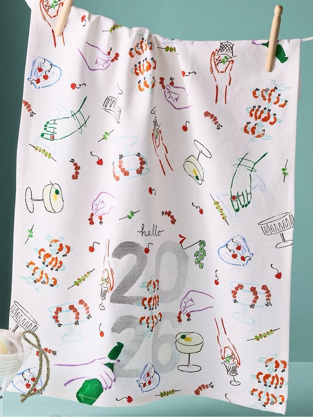 Anthropologie Phthalo Ruth Dish Tea Towel Bar Hello 2026 Drinks Celebration NEW